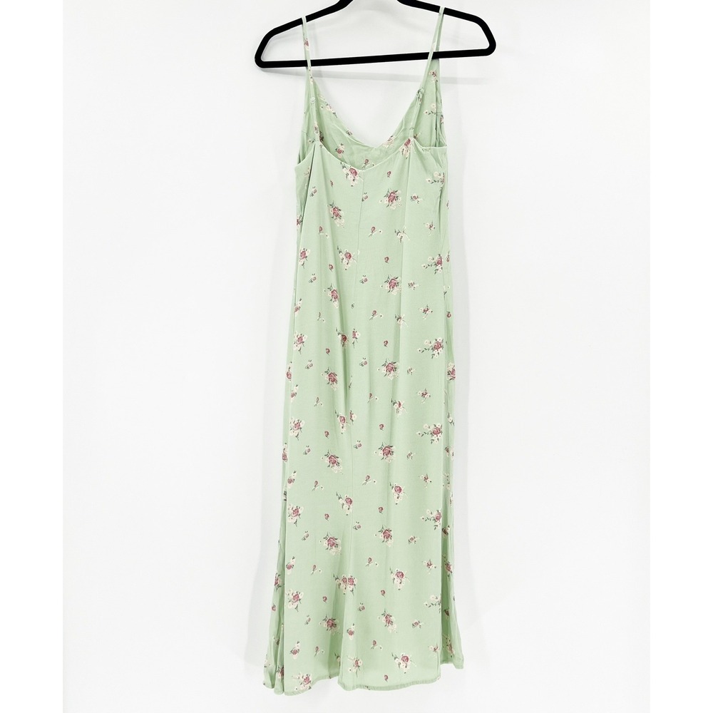 Reformation Sage Green Alexandra Floral Midi Slip Dress V-Neck Sleeveless Size 4 - Picture 3 of 6